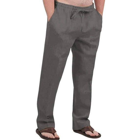 Gomelly Men Long Pant Elastic Waist Pants Casual Trousers Men's Lightweight Jogger Bottoms Solid Color Dark Gray M