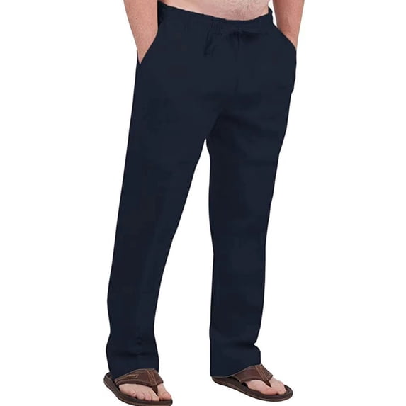 Gomelly Men Long Pant Elastic Waist Pants Casual Trousers Men's Lightweight Jogger Bottoms Solid Color Navy Blue 2XL
