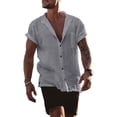 thumbnail image 1 of Gomelly Men Summer Shirts Short Sleeve Linen Shirt Casual Tops Mens Hawaiian Vacation T-shirt Lapel Neck T Gray 3XL, 1 of 2