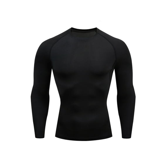 Gomelly Men Summer Tops Crew Neck Compression Shirts Moisture Wicking Sport T Shirt Mens Casual Fall Tee Solid Color Muscle T-shirt Black M