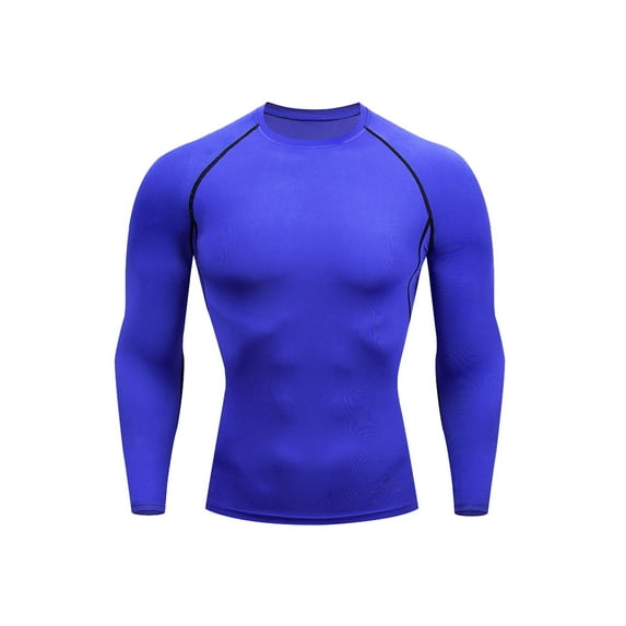 Gomelly Men Summer Tops Crew Neck Compression Shirts Moisture Wicking Sport T Shirt Mens Casual Fall Tee Solid Color Muscle T-shirt Colorful Blue L