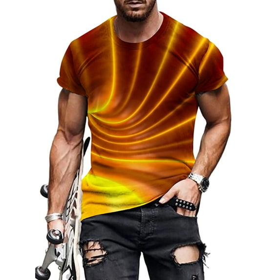 Gomelly Men Summer Tops Short Sleeve T-shirt Fashion T Shirts Mens Bright Work Tee Crew Neck Blouse Style I L