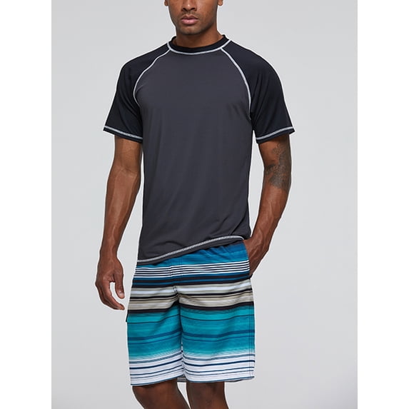Gomelly Men Swimwear UPF50+ Swim Tops Loose Beach Shirt Mens Stretchy Seaside Beachwear Crew Neck Swimsuit Gray Black L