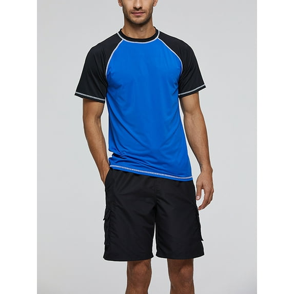 Gomelly Men Swimwear UPF50+ Swim Tops Loose Beach Shirt Mens Stretchy Seaside Beachwear Crew Neck Swimsuit Peacock Blue M