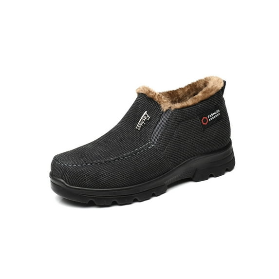 Gomelly Men Winter Shoes Slip On Snow Boots Plush Lining Warm Booties Casual Ankle Bootie Driving Outdoor Comfort Shoe Grey 12