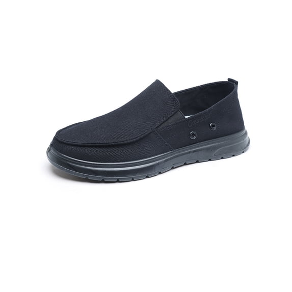 Gomelly Men's Casual Cloth Shoes Canvas Slip on Loafers Leisure Vintage Flat Boat Shoes Black-1 8.5
