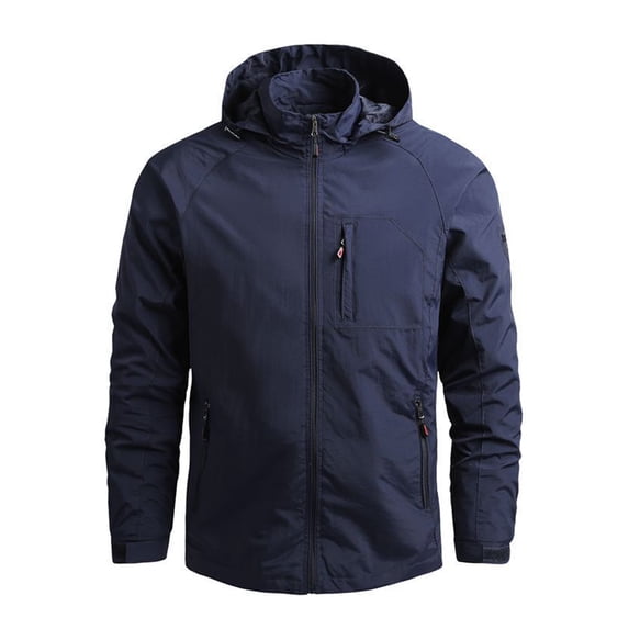 Gomelly Men's Coat Hooded Outwear Solid Color Jacket Men Breathable Casual Windbreaker Long Sleeve Navy Blue XL