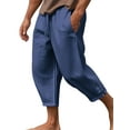 thumbnail image 1 of Gomelly Men's Crop Pant Drawstring Capris Casual Pants Mens Lightweight Jogger Bottoms Elastic Waist Trousers Blue 4XL, 1 of 2