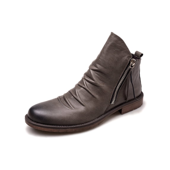 Gomelly Mens Ankle Boots Leather Casual Loafers Dress Shoes Gray 8