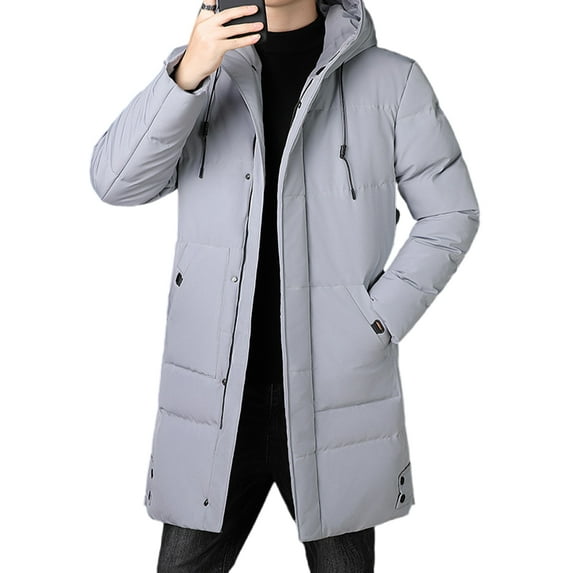 Gomelly Mens Coat Long Sleeve Outwear Casual Winter Warm Jacket Men's Business Overcoats Puffer Grey 2XL