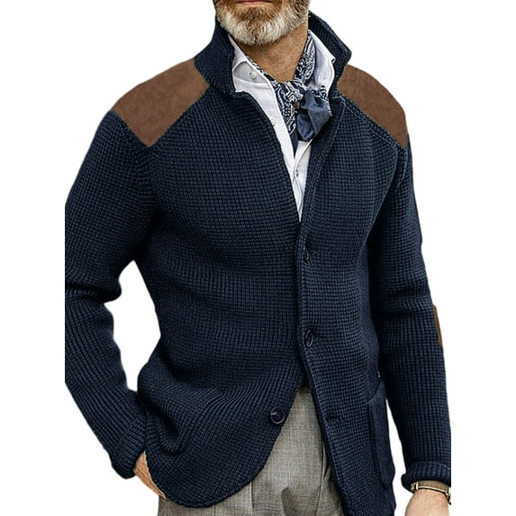 Gomelly Mens Coat Open Front Cardigan Sweater Knitwear Jacket Men Casual Winter Warm Outwear Button Down Navy Blue XS