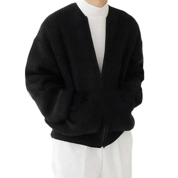 Gomelly Mens Coat Open Front Cardigan Sweater Slim Fit Jumper Men Knitted Winter Warm Outwear Long Sleeve Jacket Black XL