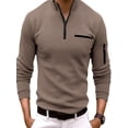 thumbnail image 1 of Gomelly Mens Pullover Long Sleeve Polo Shirt Athletic Tops Men Casual Work T-Shirt Arm Zips Tee Camel L, 1 of 2