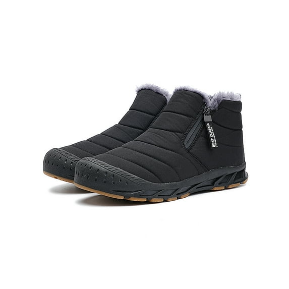 Gomelly Mens Snow Boots Plush Lining Warm Shoes Outdoor Winter Boot Zipper Ankle Booties Cold Weather Walking Black 12