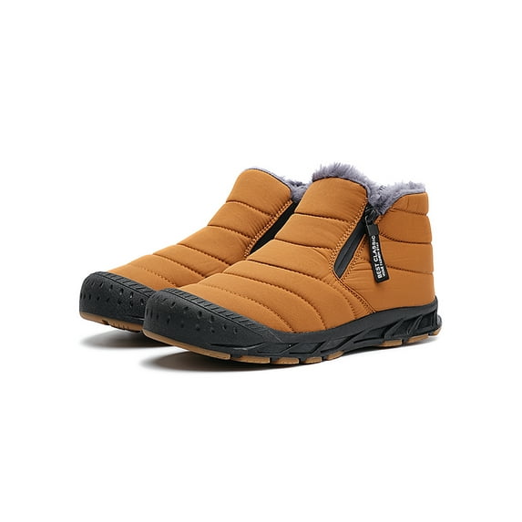 Gomelly Mens Snow Boots Plush Lining Warm Shoes Outdoor Winter Boot Zipper Ankle Booties Cold Weather Walking Camel 7.5