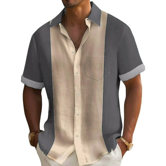 Gomelly Mens Summer Shirts Button Down Blouse Casual Tops Men Regular Fit Holiday Tee Short Sleeve T Shirt Grey XL