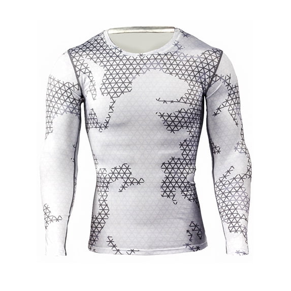 Gomelly Mens T Shirt Long Sleeve Compression Base Layer Tops Stretch Men Breathable Sports Skinny Long -sleeved Camouflage White Grid XS