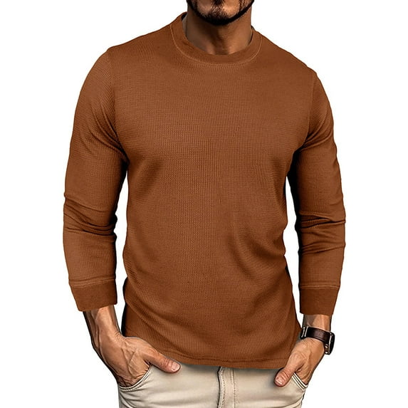 Gomelly Mens T Shirts Waffle Tops Comfy T-shirt Men Casual Work Pullover Long Sleeve Basic Tee Khaki S