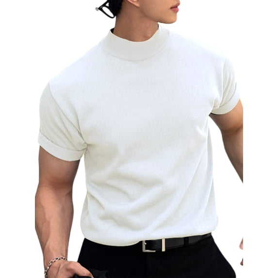 Gomelly Mens T-shirt Short Sleeve Summer Tops Loose Fit T Shirts Men Casual Daily Wear Basic Tee High Neck Pullover White 3XL