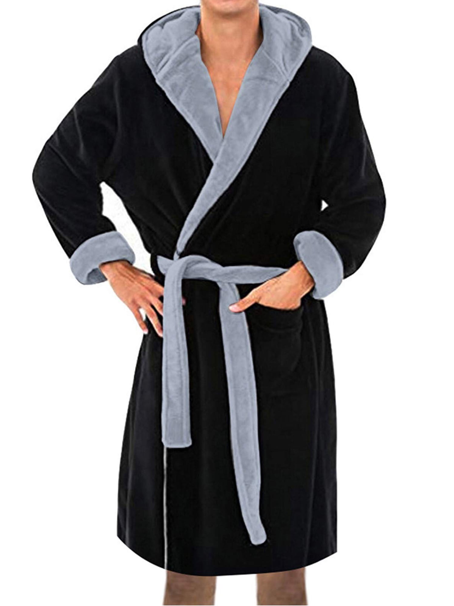 Gomelly Mens Wrap Robe Hoodie Bath Robes Comfy Dressing Gown Men's Soft