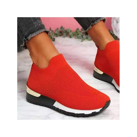 Gomelly Slip On Sneakers for Women-Fashion Sneakers Walking Shoes Non Slip Lightweight Breathable PU Running Shoes Comfortable US 11 Red