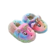 Gomelly Toddler Girls Slippers Fluffy Little Kids House Slipper Warm Home Shoes Big-eyed Unicorn 9 C