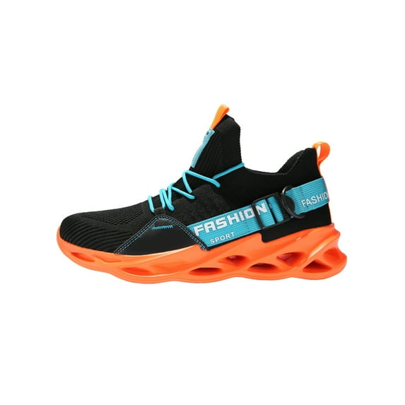 Gomelly Unisex Athletic Shoes Mesh Sneakers Blade Trainers Breathable Shoe Womens Mens Flats Black Orange 7.5