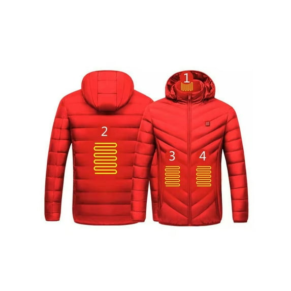 Gomelly Unisex Heating Jackets USB Heated Coats Thermal Hooded Jacket Men Warm Winter Outwear Electric Coat Red(4 Heated Zone) 2XL