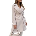 thumbnail image 1 of Gomelly Women Cardigan Notch Lapel Wool Pea Coat Casual Outwear Ladies Elegant Travel Trench Coats Long Sleeve Overcoats Beige 2XL, 1 of 3