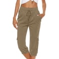 thumbnail image 1 of Gomelly Women Cargo Cropped Pants Solid Color Palazzo Pant Loose Fit Bottoms Ladies Lounge Holiday Trousers High Waist Camel L, 1 of 2