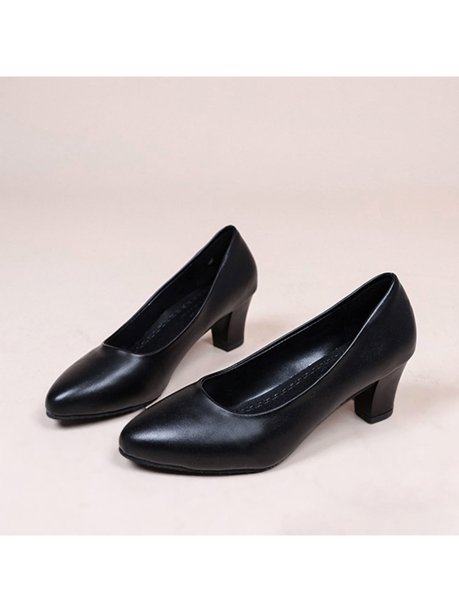 Point Toe Chunky Heeled Ankle Strap Pumps | Black bridesmaid shoes, Black  shoes heels, Cute black heels