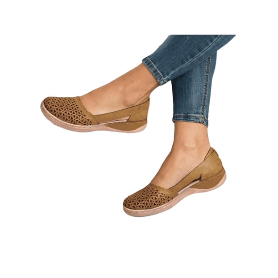 Gomelly Women Close Toe Walking Wedge Heel Sandals Ladies Summer Holiday Slip On Shoes US 8.5 Brown