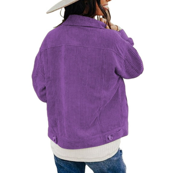 Gomelly Women Coat Corduroy Jacket Casual Outwear Ladies Open Front Holiday Jackets Cardigan Purple S