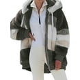 thumbnail image 1 of Gomelly Women Coat Hoodie Outwear Color Block Jacket Ladies With Pockets Winter Warm Overcoats Patchwork Cardigan Army Green 4XL, 1 of 2