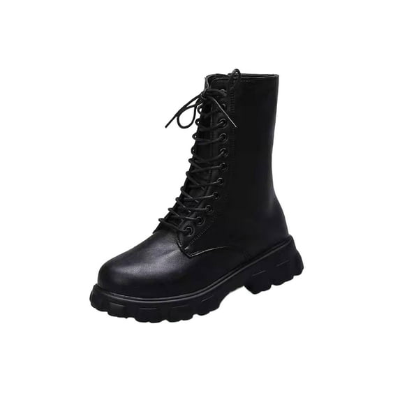 Gomelly Women Comfort Combat Boot Non-Slip Chunky Heel High Top Shoes Military Walking Fashion Lace Up Work Boots Black 10