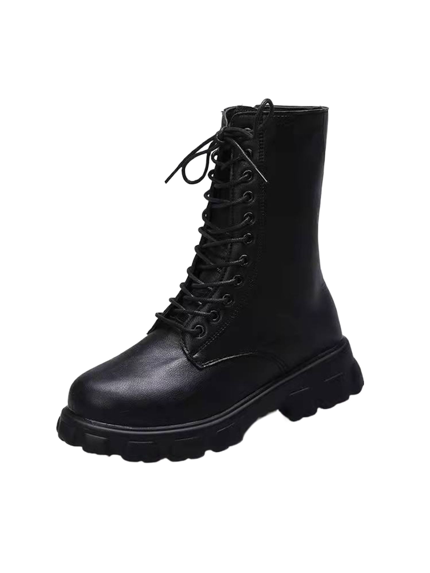 Gomelly Women Comfort Combat Boot Non-Slip Chunky Heel High Top Shoes Military Walking Fashion Lace Up Work Boots Black 8 - image 1 of 6