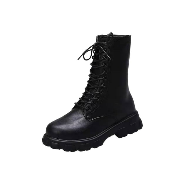 Gomelly Women Comfort Combat Boot Non-Slip Chunky Heel High Top Shoes Military Walking Fashion Lace Up Work Boots Black 8