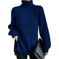 thumbnail image 1 of Gomelly Women Jumper Tops Long Sleeve Knitted Sweaters Casual Sweater Ladies Knitwear Chic Pullover Turtleneck Navy Blue L, 1 of 2