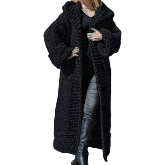 Gomelly Women Jumper Tops Long Sleeve Knitted Sweaters Loose Sweater Ladies Casual Work Overcoat Solid Color Cardigan Black 4XL