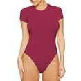 thumbnail image 1 of Gomelly Women Jumpsuit Solid Color T Shirt Bodysuit Sexy Tops Ladies Casual Summer Bodysuits Short Sleeve Wine Red XL, 1 of 4