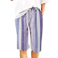 thumbnail image 1 of Gomelly Women Knee Length Pants Striped Capri Pant Hawaii Summer Beach Shorts Ladies Casual Travel Short Hot Bermuda Bottoms Purple XL, 1 of 3