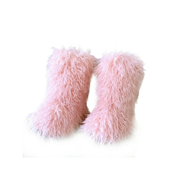 Gomelly Women Lightweight Winter Warm Shoes Comfortable Plush Indoor Outdoor Breathable Flat Mid Calf Boot Pink 6.5