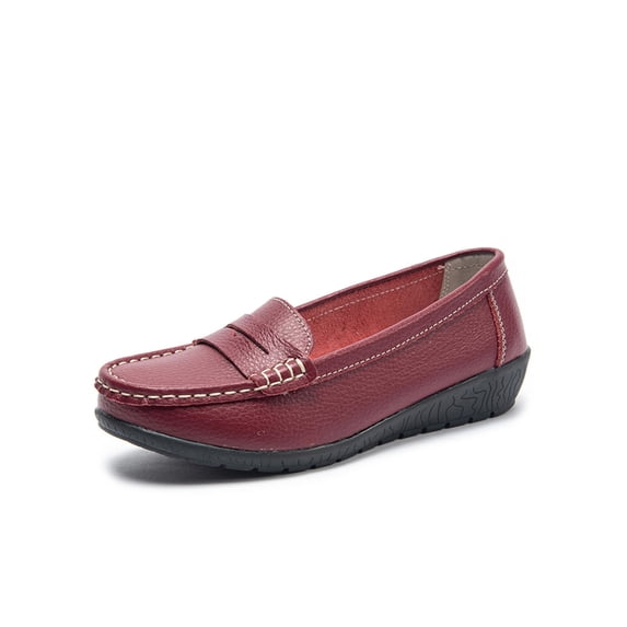 Gomelly Women Loafers Low Top Boat Shoes Slip On Flats Lightweight Moccasins Walking Driving Nurse Shoe Wine Red 9.5