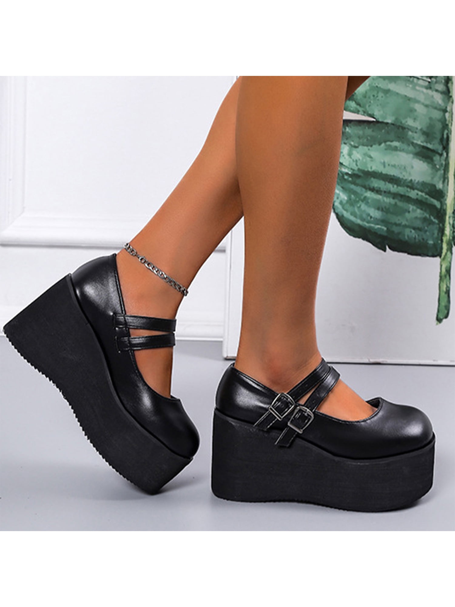  Womens Mary Jane Shoes Gothic Shoes Oxford Dress Shoes Round  Toe Ankle Strap Platform Chunky Heel Pumps Shoes | Pumps