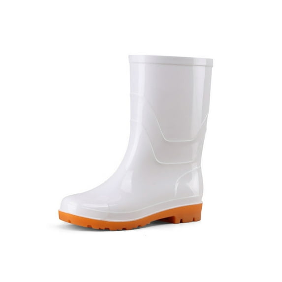 Gomelly Women Men Rubber Boot Slip Resistant Rain Boots Lightweight Garden Shoes Comfort Rainboot Work Waterproof White Middle Tube 8.5