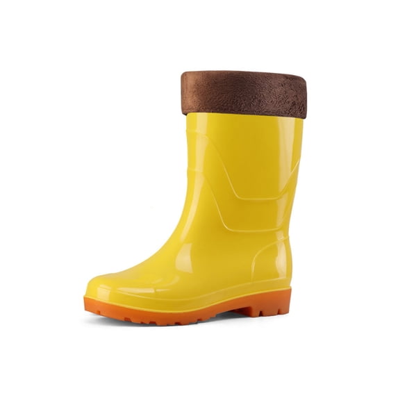 Gomelly Women Men Rubber Boot Slip Resistant Rain Boots Lightweight Garden Shoes Comfort Rainboot Work Waterproof Yellow Medium Tube (fleece) 9.5