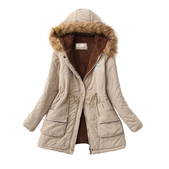 Gomelly Women Overcoat Trim Coat Casual Parka Jacket Ladies Snow Outwear Hooded Thickened Khaki L