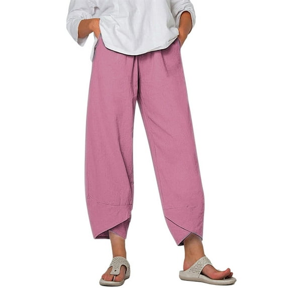 Gomelly Women Palazzo Pant High Waist Harem Pants Lounge Trousers Ladies Casual Holiday Bottoms Wide Leg Pink 2XL