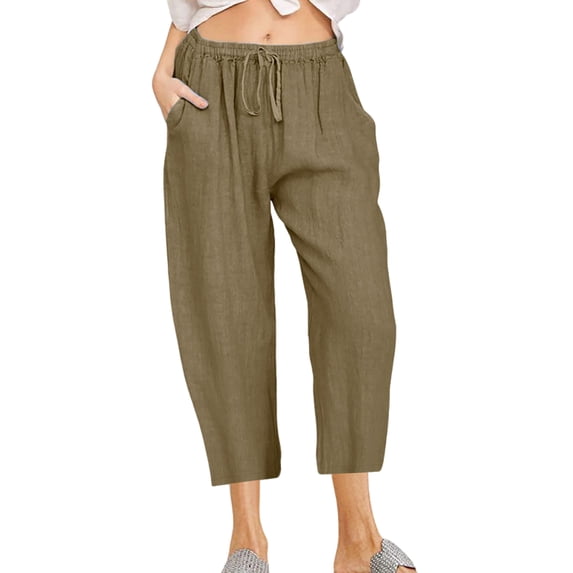 Gomelly Women Pant Straight Leg Capri Pants Casual Bottoms Ladies Loose Fit Daily Wear Trousers High Waist Brown XL