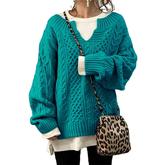 Gomelly Women Pullover Jumper Tops Casual Sweater Knitwear Ladies V Neck Lake XL
